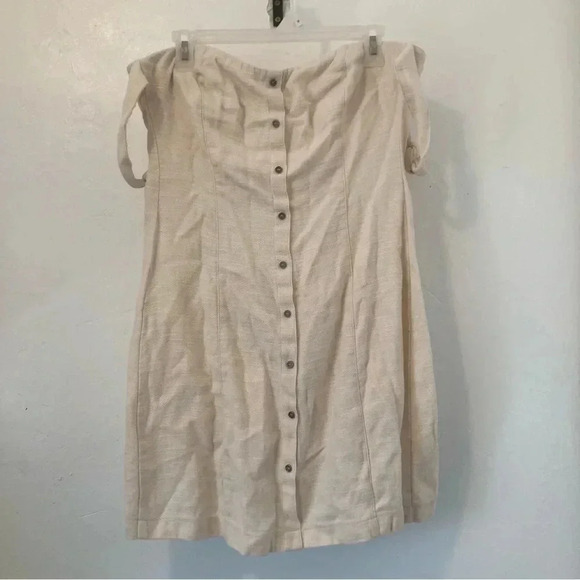 Astr Aracelli Off The Shoulder Linen Mini Dress Size L Cream Color Front Buttons - Picture 4 of 13